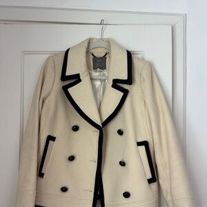 J. Crew Ivory Pea Coat with Dark Accents